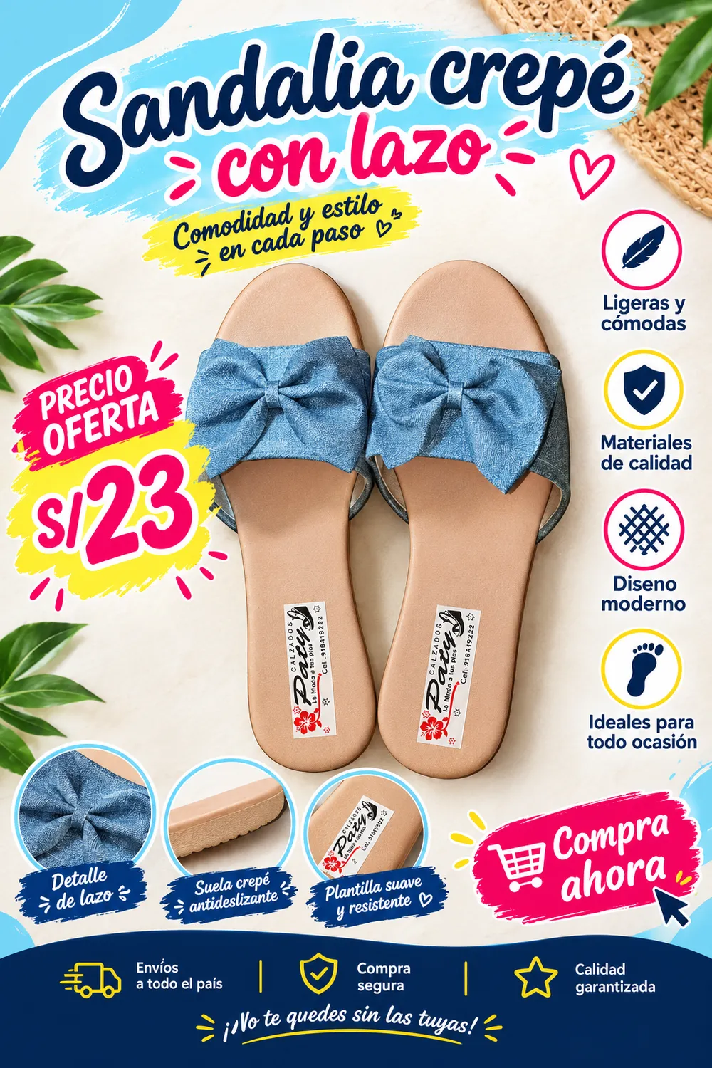 Sandalia crepé con lazo